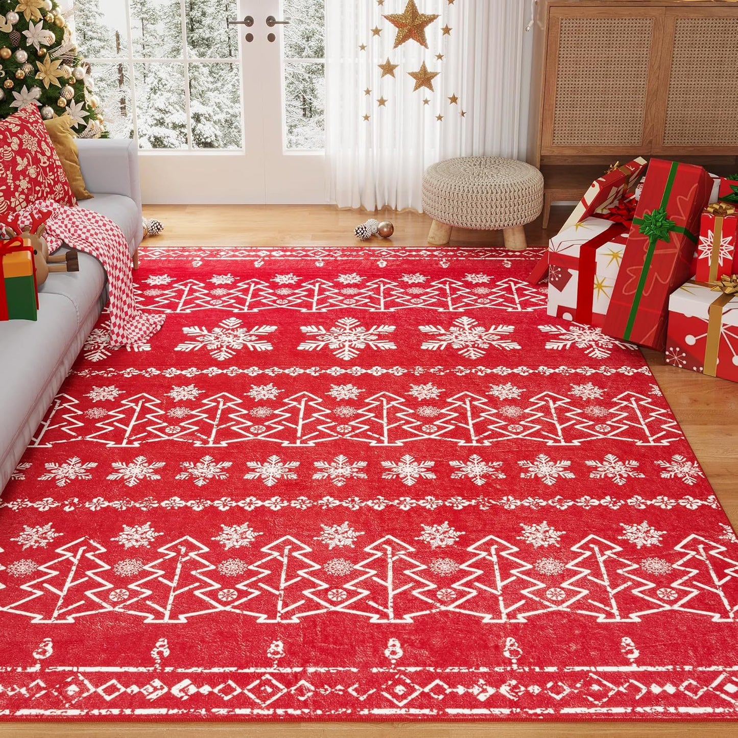 🎄🥰Festive Christmas Decor Rug - Holiday-Themed Living Room Carpet for Cozy Seasonal Vibes, Perfect for Pets and Family Gatherings