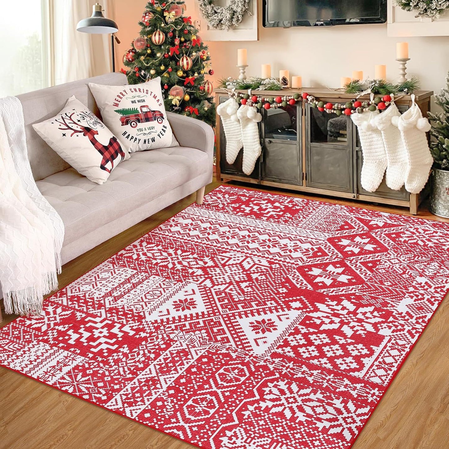 🎄🥰Festive Christmas Decor Rug - Holiday-Themed Living Room Carpet for Cozy Seasonal Vibes, Perfect for Pets and Family Gatherings