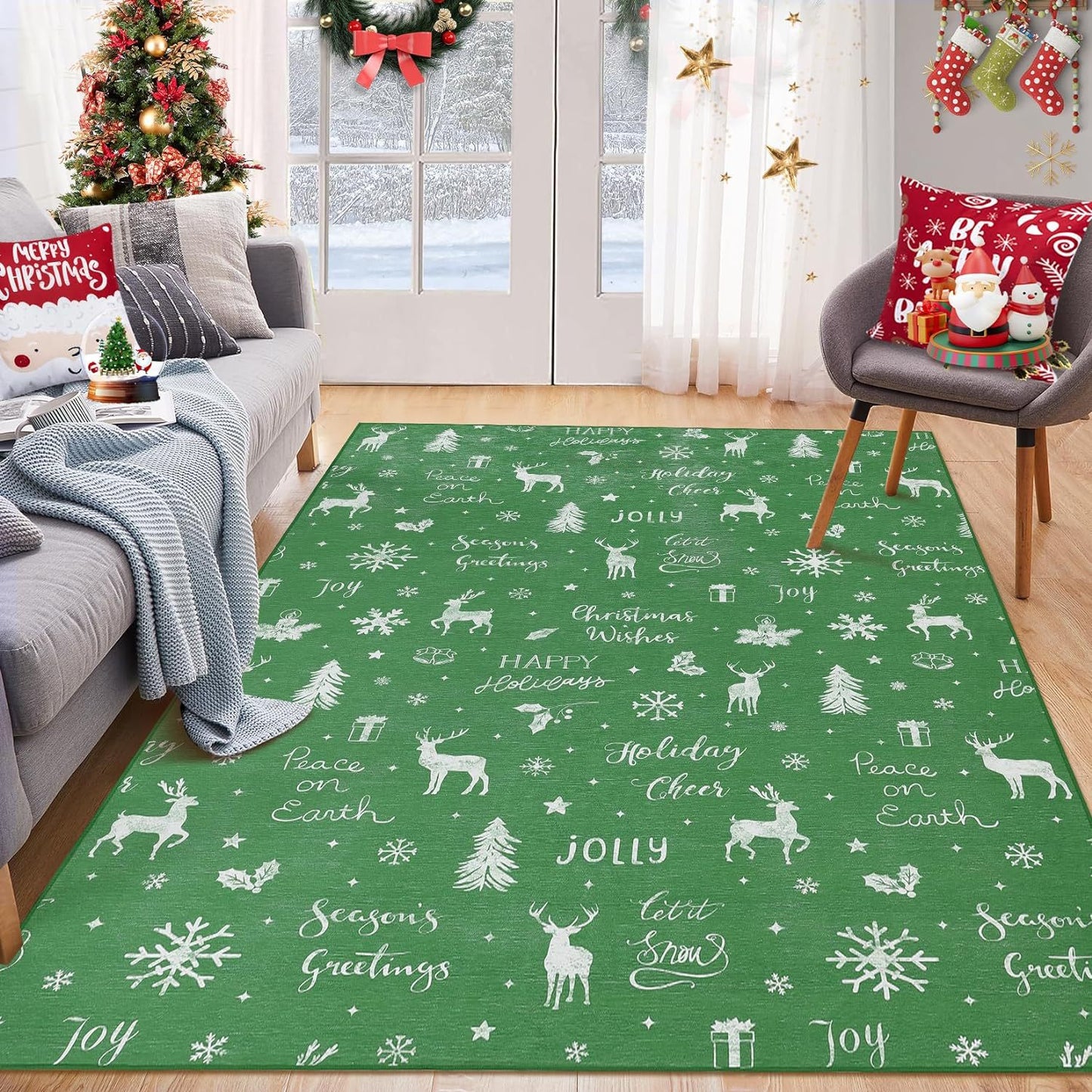 🎄🥰Festive Christmas Decor Rug - Holiday-Themed Living Room Carpet for Cozy Seasonal Vibes, Perfect for Pets and Family Gatherings