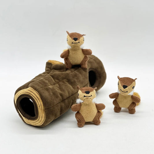 2024 Christmas New Arrival Stuffed Animals Hide and Seek Dog Toys - 3 Little Squirrels with Tree House Set, Plush Chew Dog Toy, Perfect Christmas Gift for Dogs