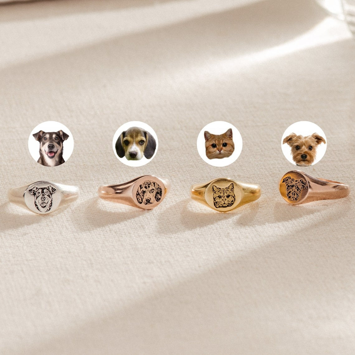Custom Pet Memorial Ring – Engraved Cat/Dog Portrait with Name,Titanium Steel