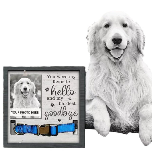 Wooden Pet Memorial Frame with Collar Holder - Personalized Pet Photo Display