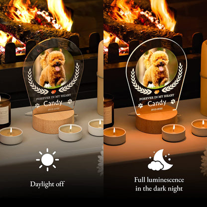 Custom Wooden Pet Memorial Night Light with Photo Frame - Dog Remembrance Gift