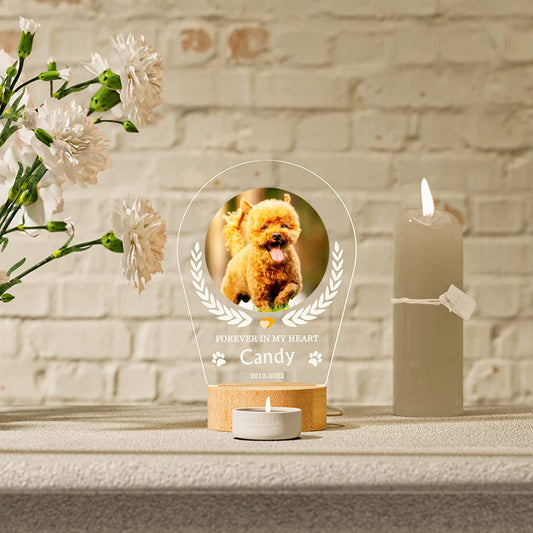 Custom Wooden Pet Memorial Night Light with Photo Frame - Dog Remembrance Gift