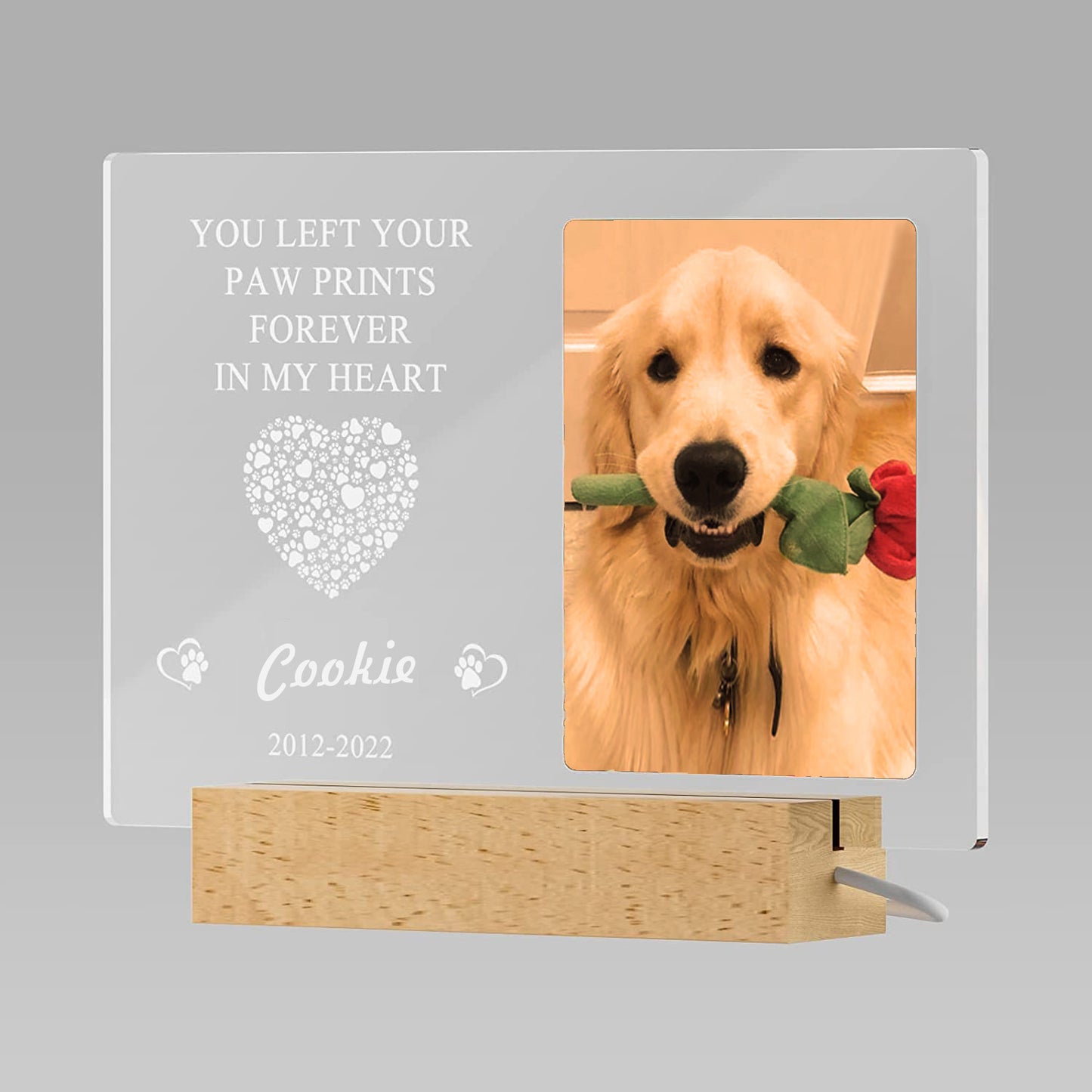 Custom Wooden Pet Memorial Night Light with Photo Frame - Dog Remembrance Gift