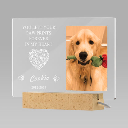 Custom Wooden Pet Memorial Night Light with Photo Frame - Dog Remembrance Gift