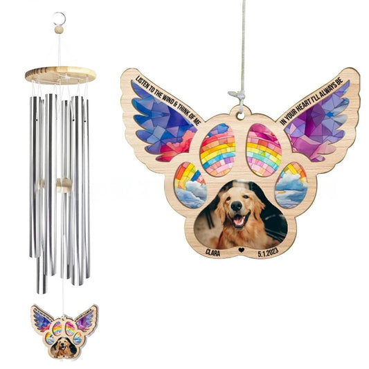 Personalized Angel Wing Pet Memorial Wind Chime - DIY Suncatcher Ornament for Dogs & Cats