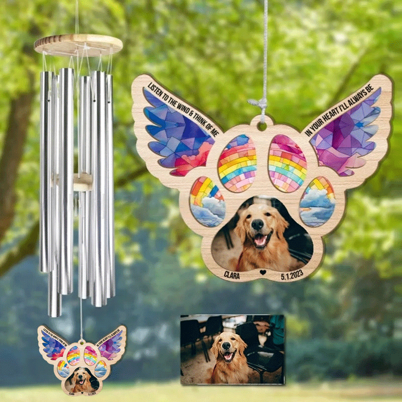 Personalized Angel Wing Pet Memorial Wind Chime - DIY Suncatcher Ornament for Dogs & Cats