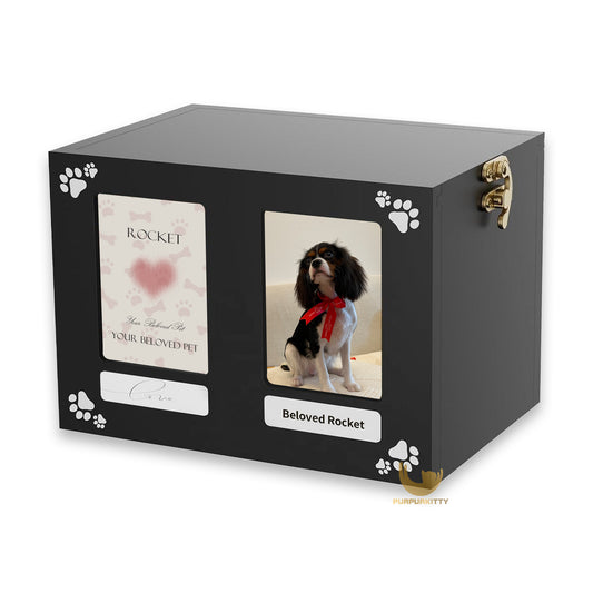 Pet Urn with Photo Frame & Memorial Letter - Wood Dog Urn for Ashes