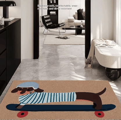 Premium Cartoon Dog Door Mat - Durable Non-Slip Silk Loop Entrance Rug, Easy to Clean