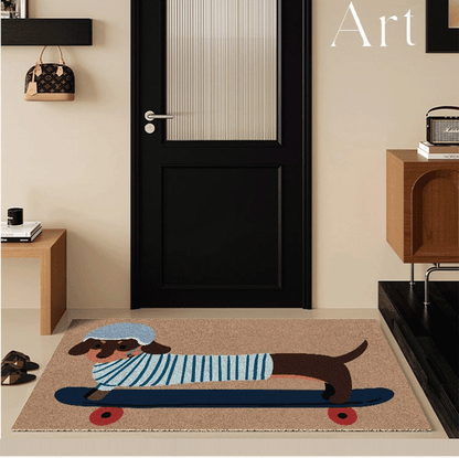 Premium Cartoon Dog Door Mat - Durable Non-Slip Silk Loop Entrance Rug, Easy to Clean