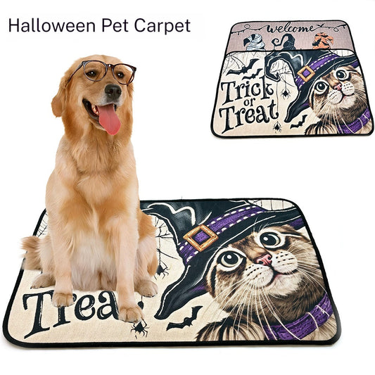 Halloween Washable Non-Slip Dog Crate Mat - Trick or Treat Pet Rug and Urine Pad for Cats and Dogs