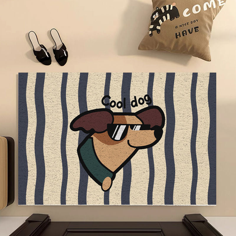 Premium Cartoon Dog Door Mat - Durable Non-Slip Silk Loop Entrance Rug, Easy to Clean