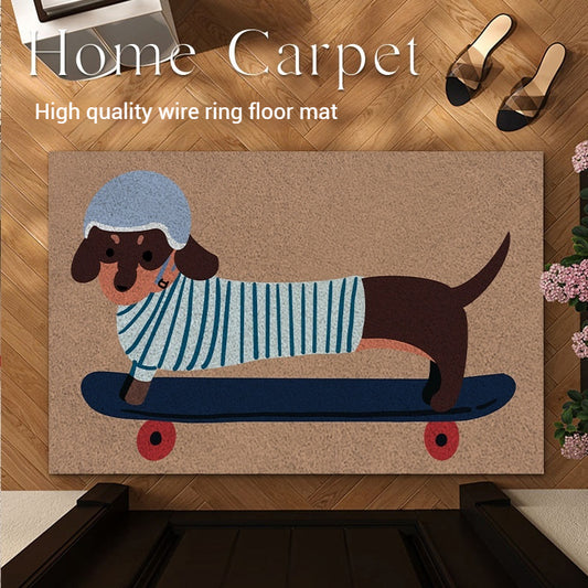 Premium Cartoon Dog Door Mat - Durable Non-Slip Silk Loop Entrance Rug, Easy to Clean